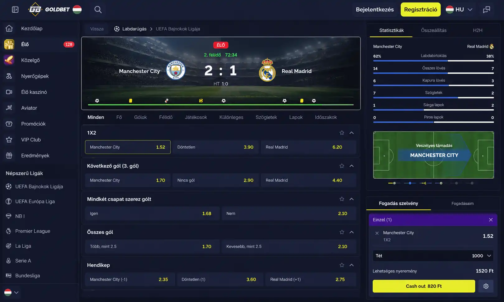 Goldbet élő sportfogadás