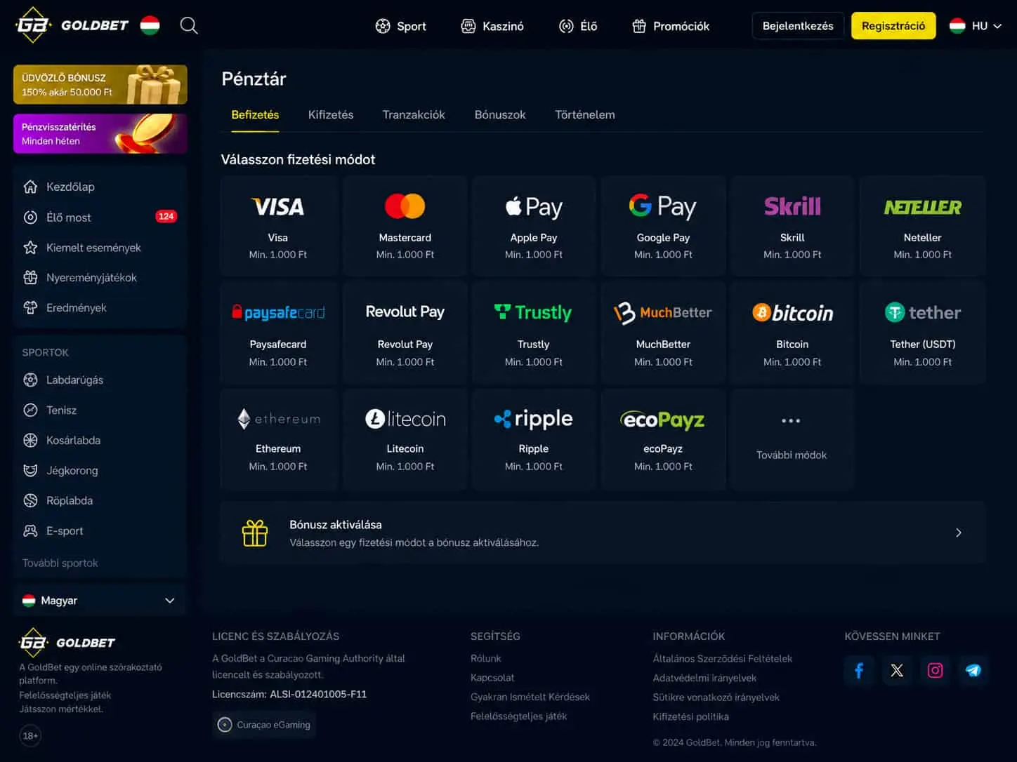 Goldbet befizetési módok a mobilalkalmazásban