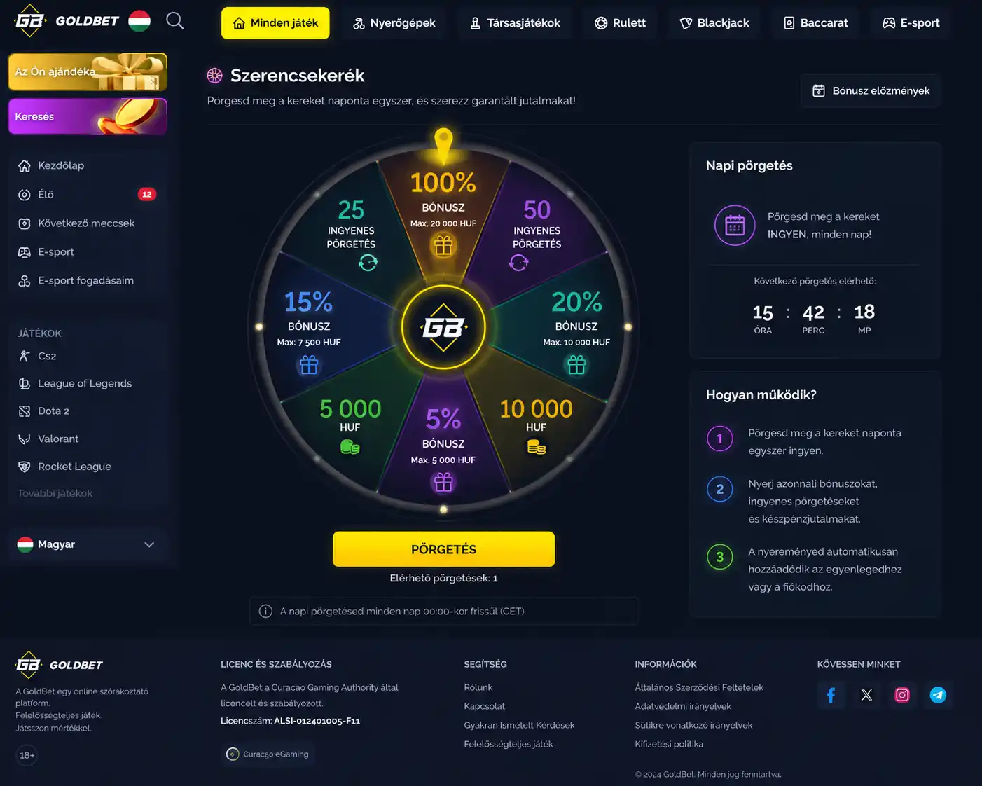 Goldbet Szerencsekerék napi pörgetés